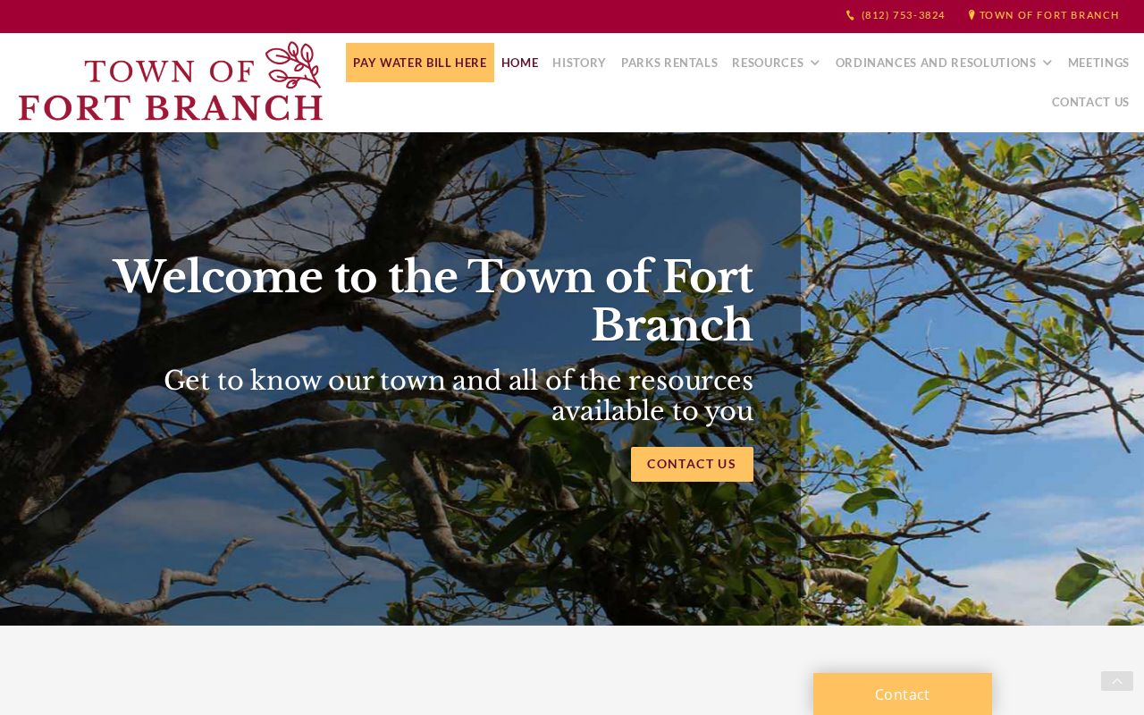 Official Fort Branch town website showing municipal information