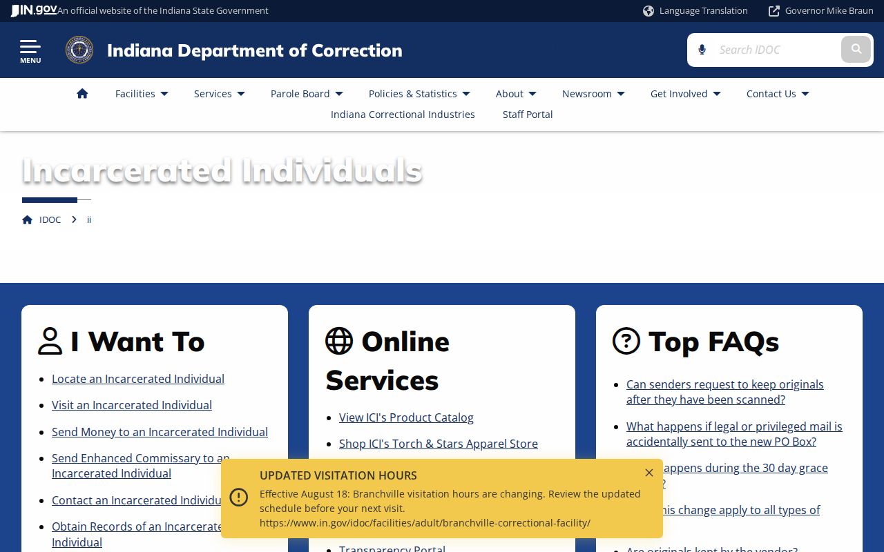 Indiana Department of Correction offender record locator