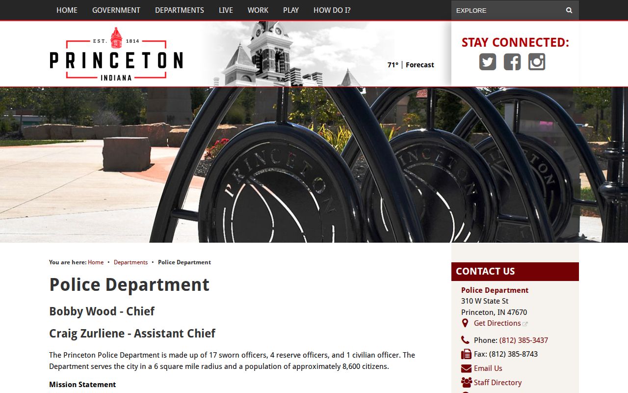 Official Princeton Police Department webpage with department information